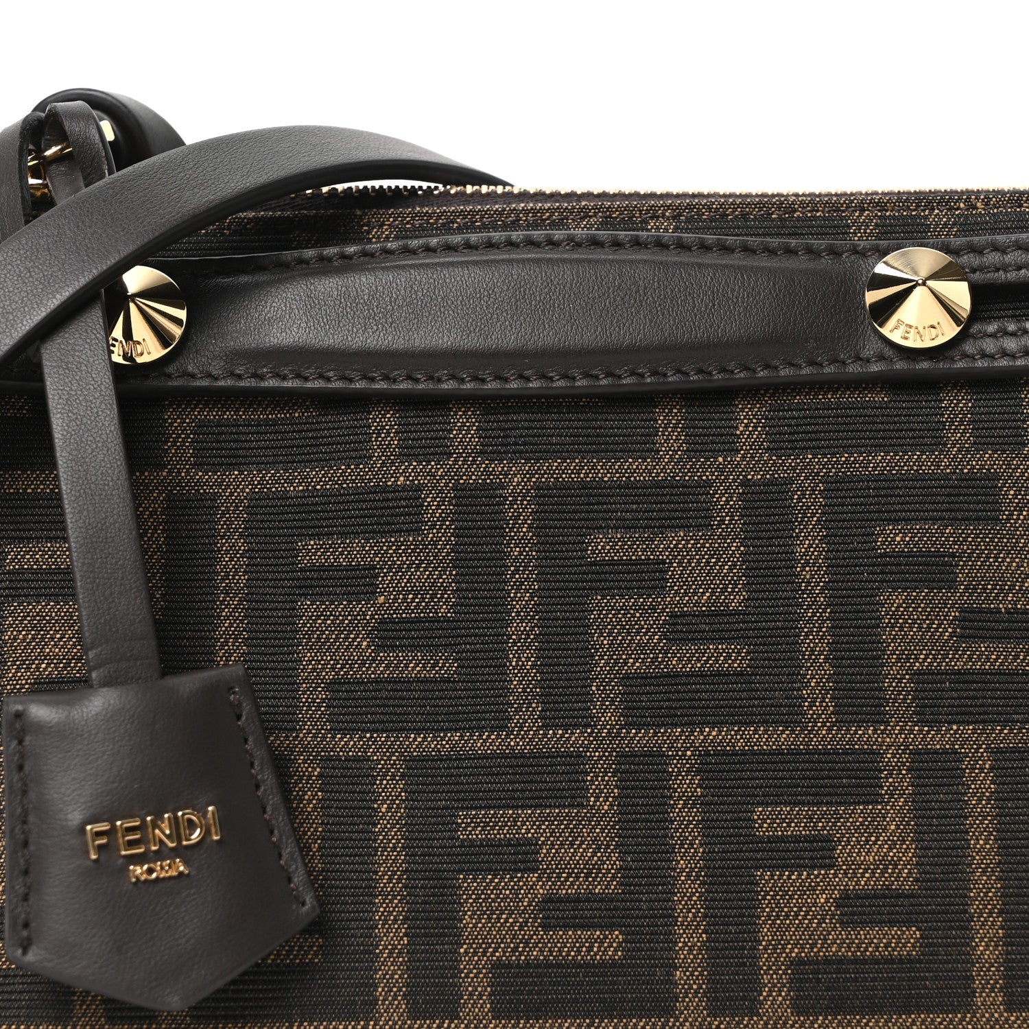 Fendi Vitello Grace Jacquard FF Mini By The Way Boston Bag Tobacco Moro Ebano 8 of 11