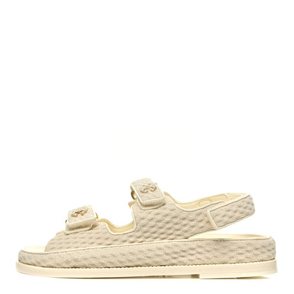 Chanel Knit Fabric Velcro Dad Sandals 38 Ivory 1 of 9