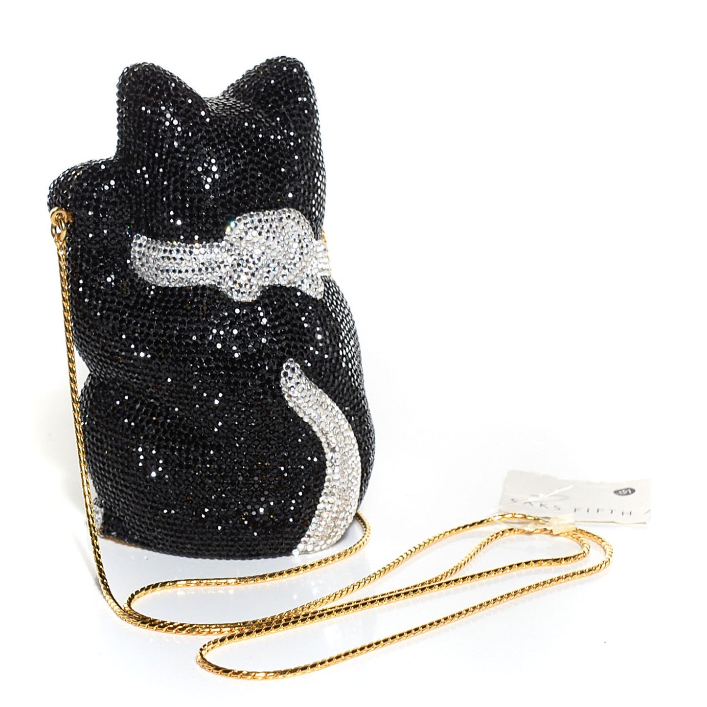 Swarovski Crystal Cat Minaudiere Clutch Black Silver