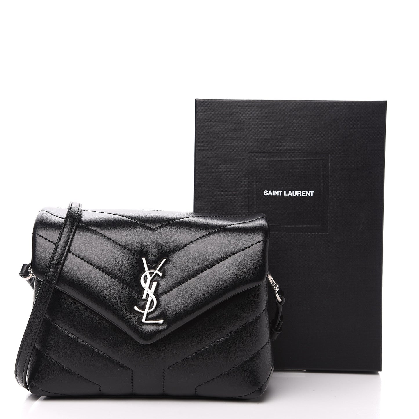 Calfskin Y Quilted Monogram Toy Loulou Crossbody Bag Black