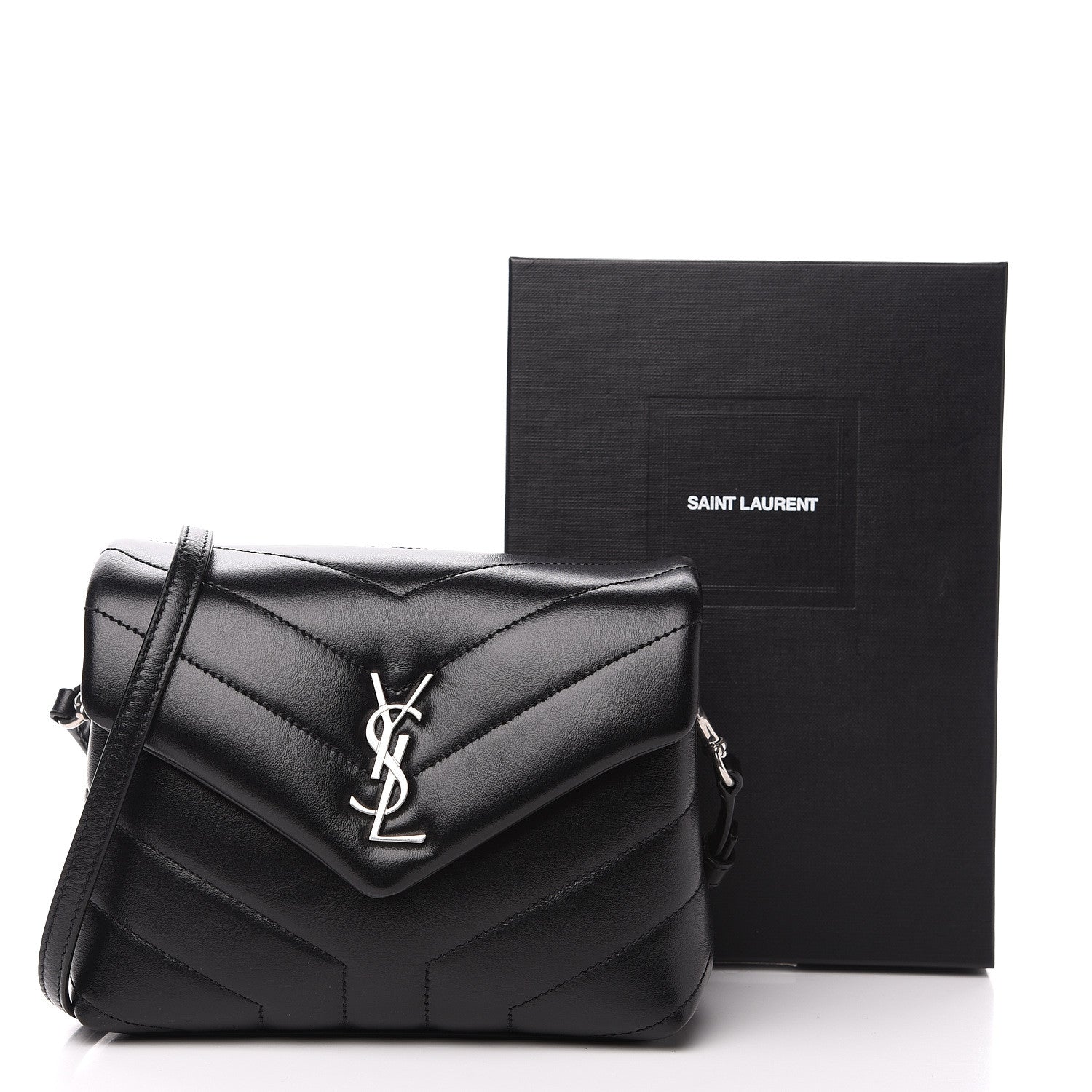 Saint Laurent Calfskin Y Quilted Monogram Toy Loulou Crossbody Bag Black 10 of 10