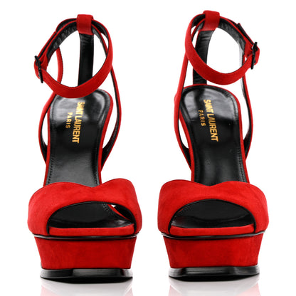 Saint Laurent Kid Scamosciato Tribute 105 Open Toe Platform Sandals 37.5 Rouge Eros 2 of 14