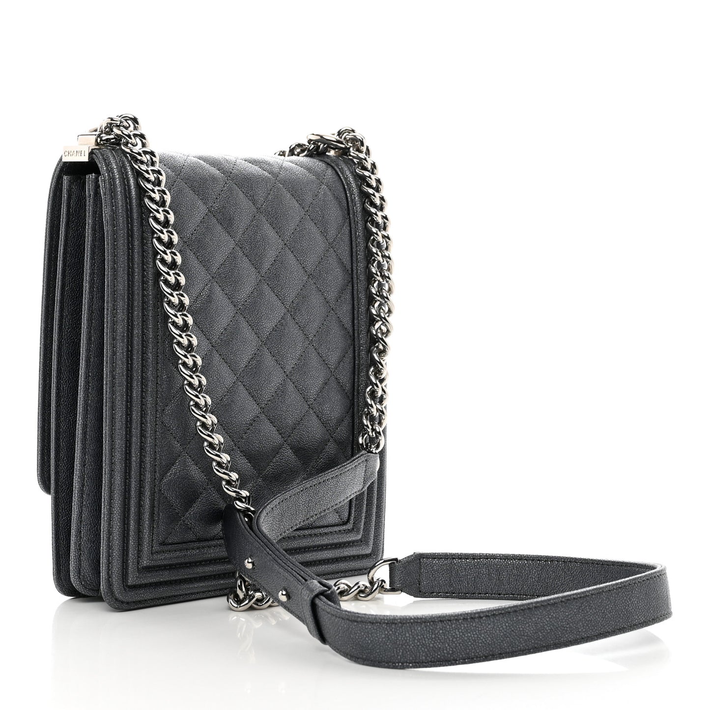 Iridescent Caviar Quilted North South Boy Flap Grey