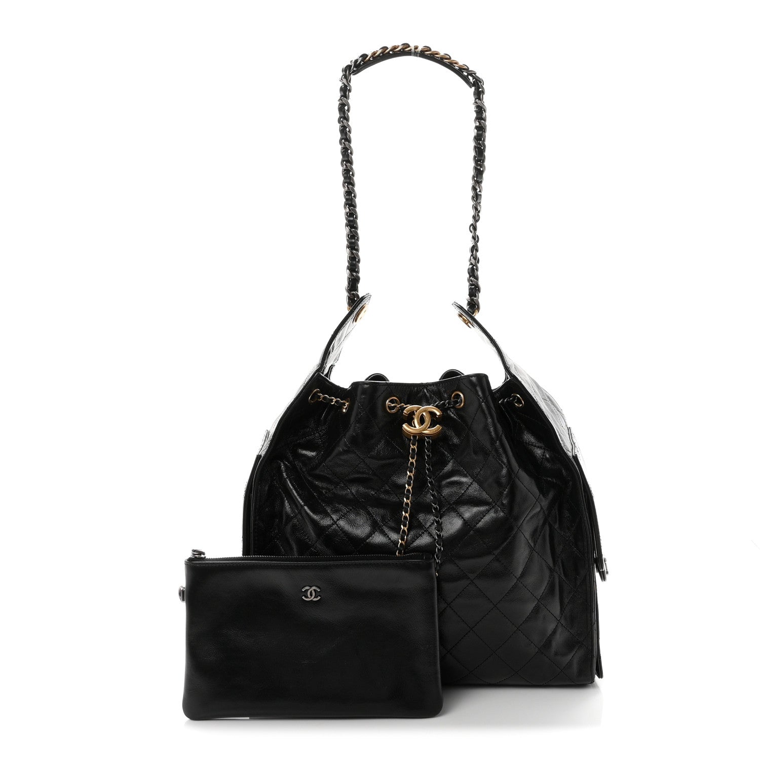 Chanel Shiny Crumpled Calfskin Quilted Medium Chanel 25 Handbag Black 3 of 11