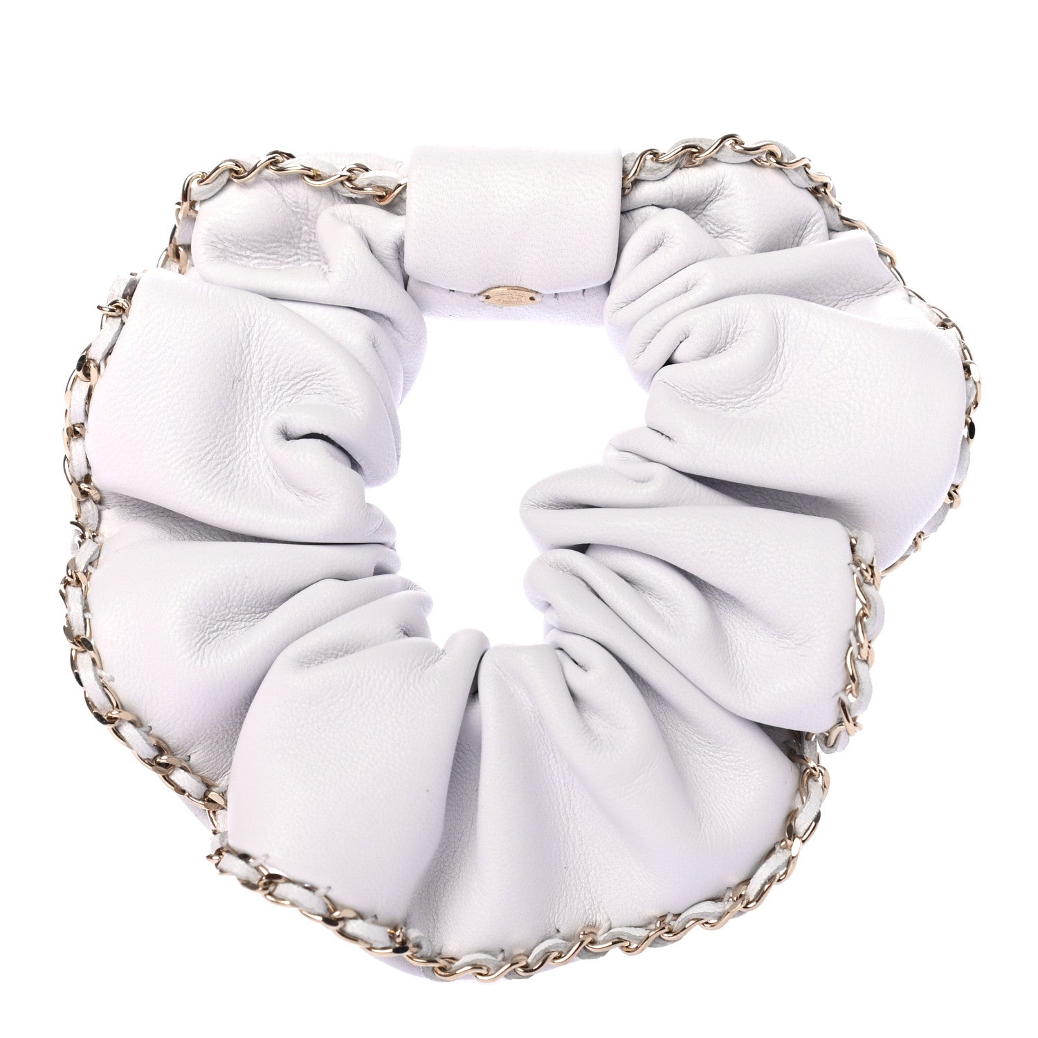 Chanel Lambskin Chain CC Hair Scrunchie White Gold 4 of 5