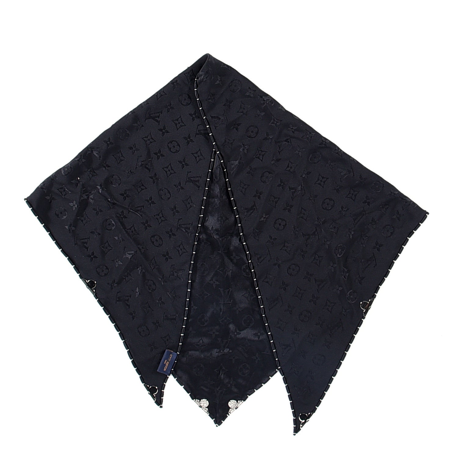 Louis Vuitton Silk Strass Monogram Flower Crown Triangle Scarf Black 4 of 7