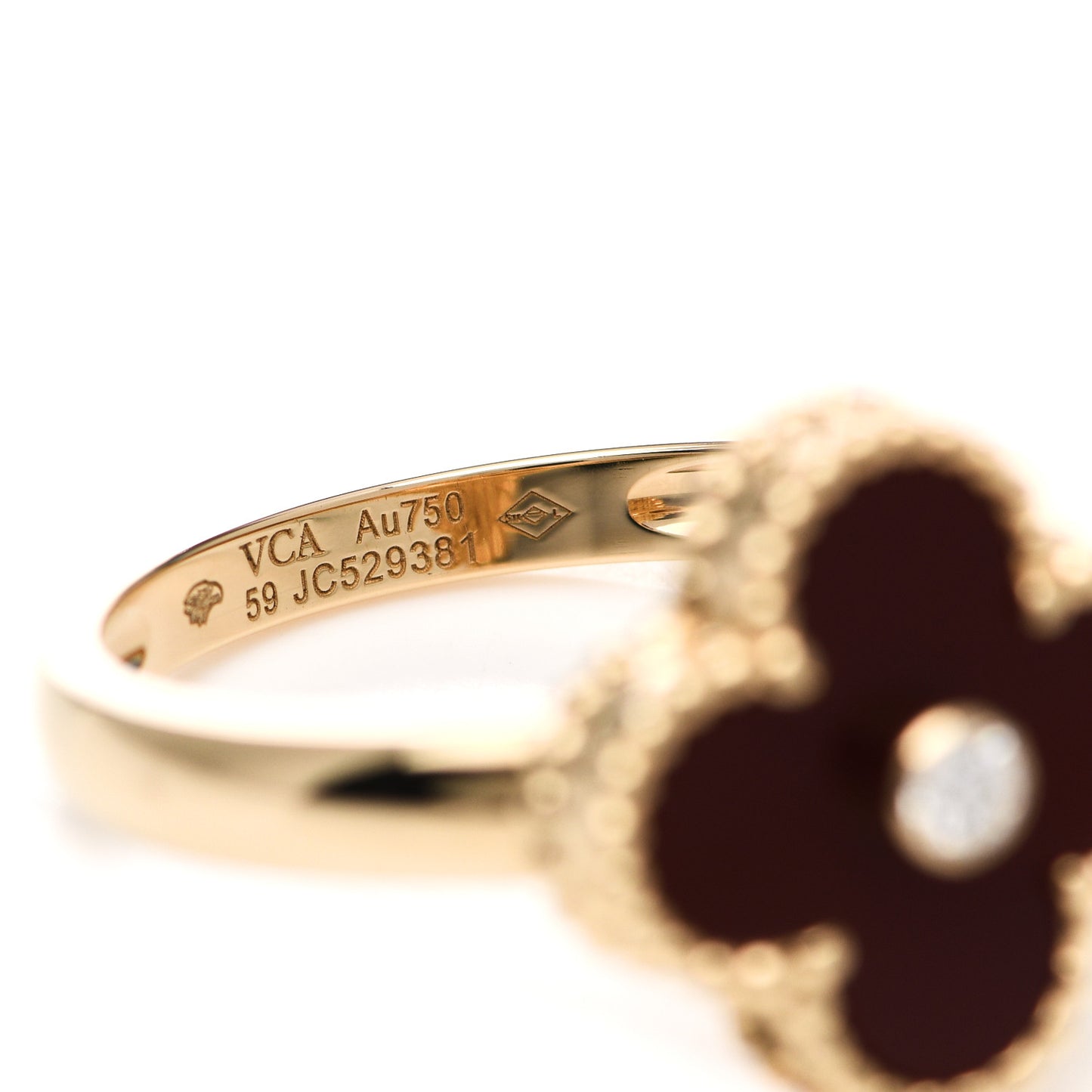 18K Yellow Gold Diamond Carnelian Vintage Alhambra Ring 59 8.75