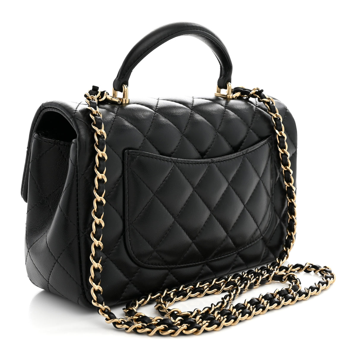 Lambskin Quilted Mini Top Handle Rectangular Flap Black