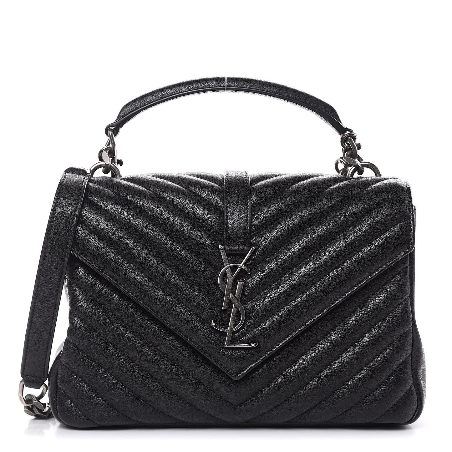 Sheepskin Matelasse Chevron Monogram Medium College Bag Black