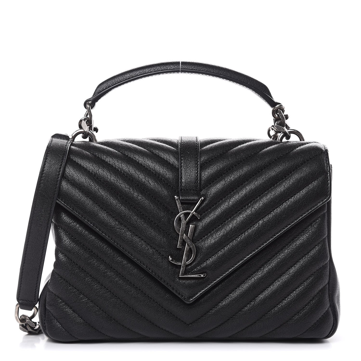 Saint Laurent Sheepskin Matelasse Chevron Monogram Medium College Bag Black 1 of 10