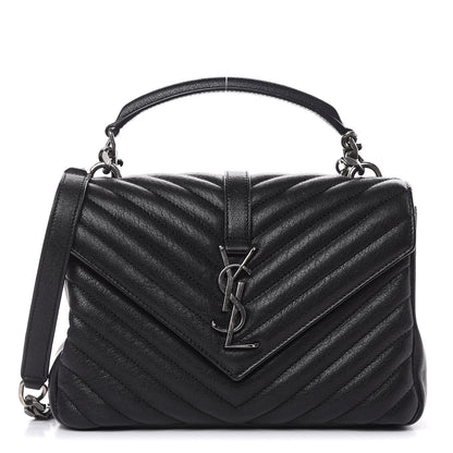 Saint Laurent Sheepskin Matelasse Chevron Monogram Medium College Bag Black 1 of 10