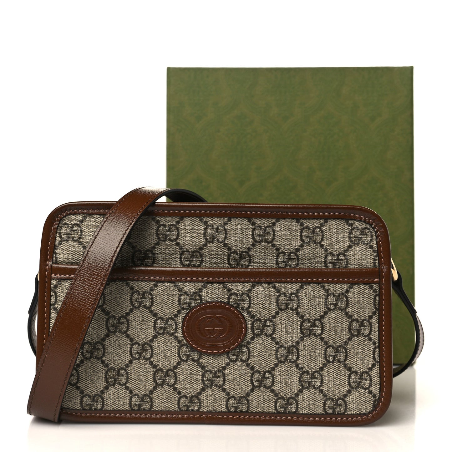 GG Supreme Monogram Azalea Calfskin Mini Retro Interlocking G Shoulder Bag Beige Ebony Brown Sugar