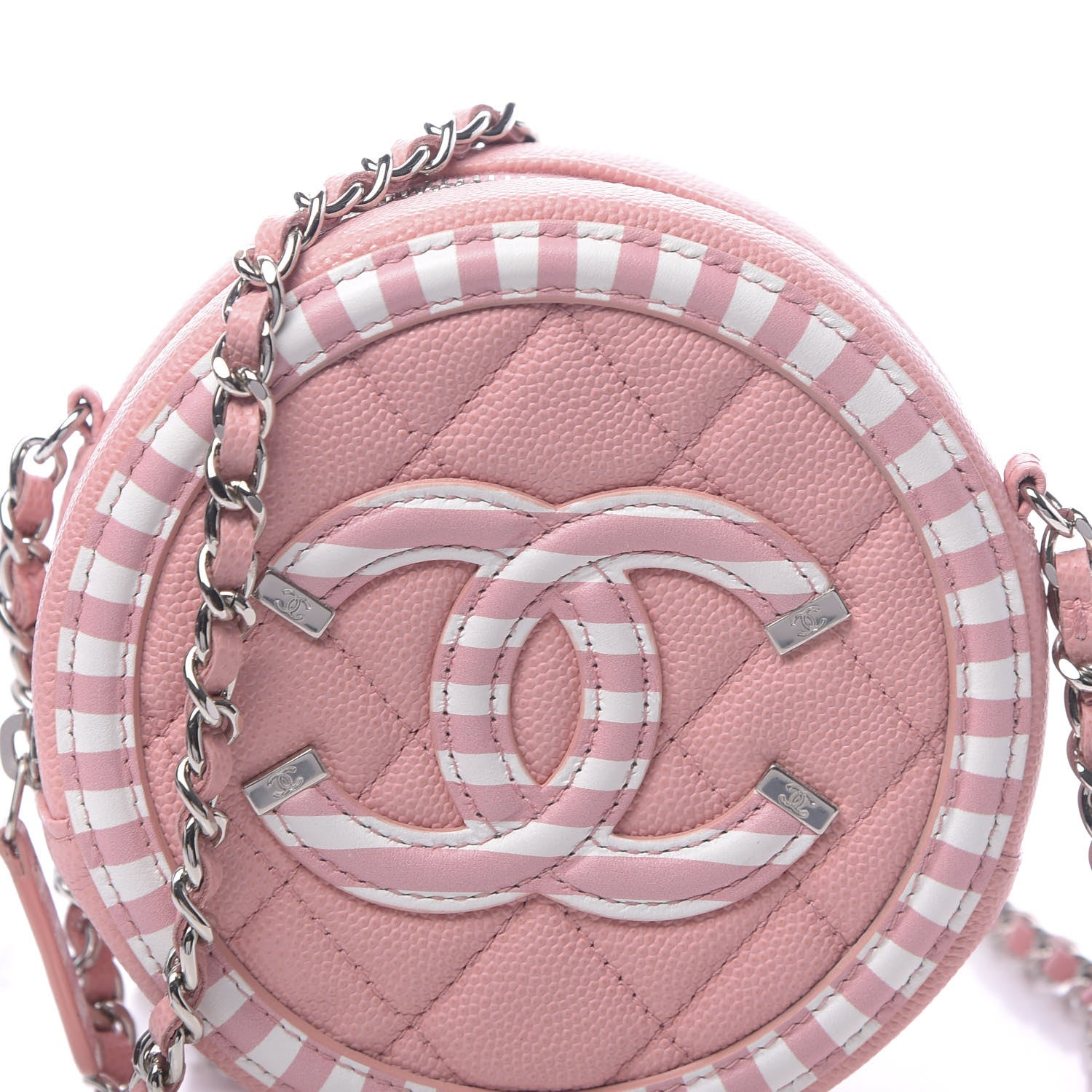 Chanel Caviar Quilted Filigree Round Clutch With Chain Pink White 10 of 11