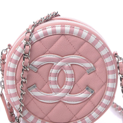 Chanel Caviar Quilted Filigree Round Clutch With Chain Pink White 10 of 11