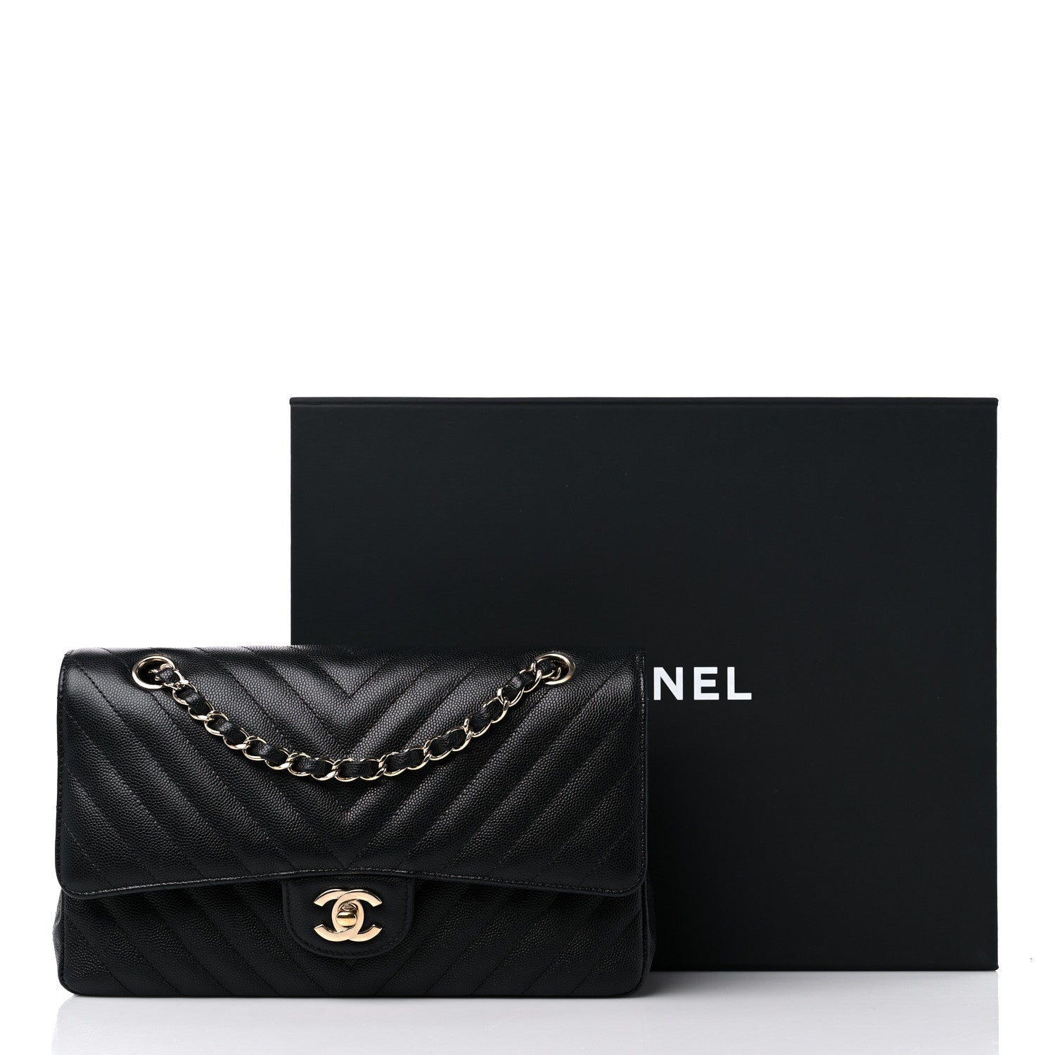 Chanel Caviar Chevron Quilted Medium Double Flap Black 12 of 12
