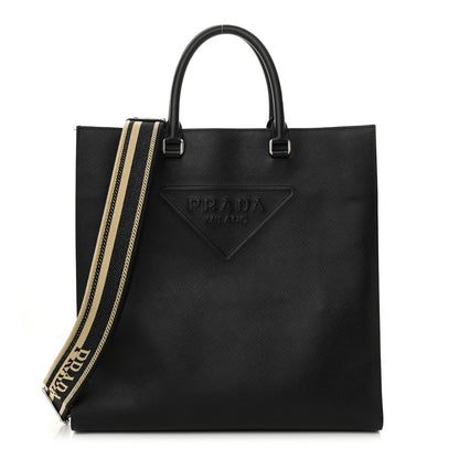 Prada Saffiano Cuir Triangle Logo Embossed Vertical Tote Black 1 of 13