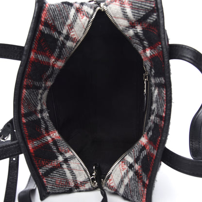 Balenciaga Wool Cuir Arena Plaid Diagonal Allover Logo Matelasse S Bazar Shopper Tote Black White Red 5 of 9