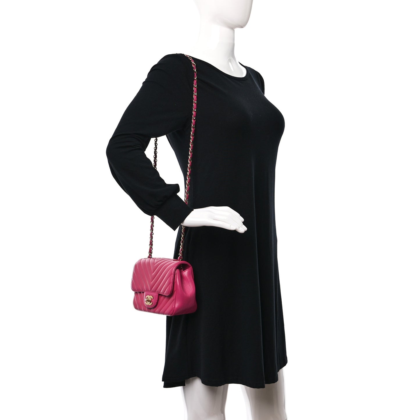 Lambskin Chevron Quilted Mini Square Flap Fuchsia