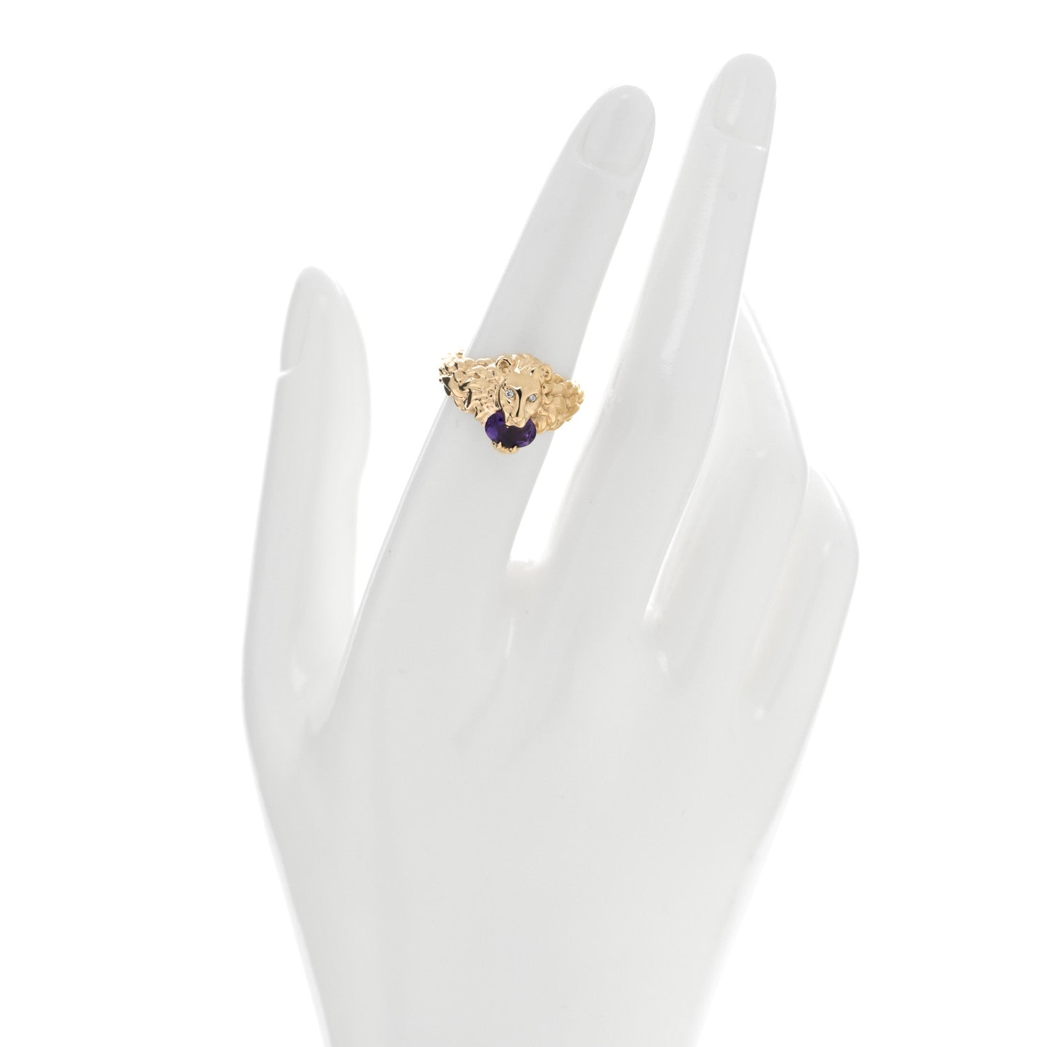 Gucci 18K Yellow Gold Diamond Amethyst Lion Head Ring 52 6 2 of 4