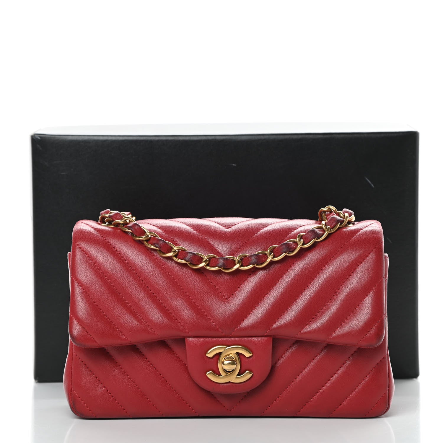 Chanel Lambskin Chevron Quilted Mini Rectangular Flap Red 20 of 20