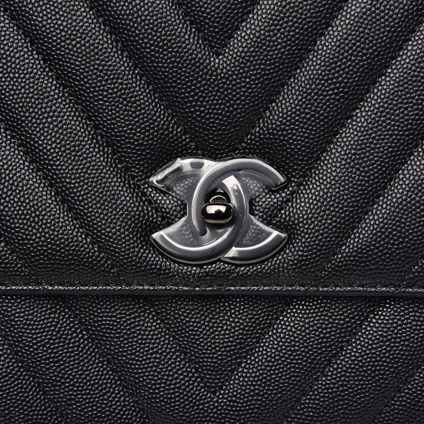 Caviar Chevron Quilted Small Coco Handle Flap Black