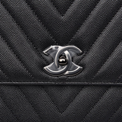 Chanel Caviar Chevron Quilted Small Coco Handle Flap Black 8 of 11