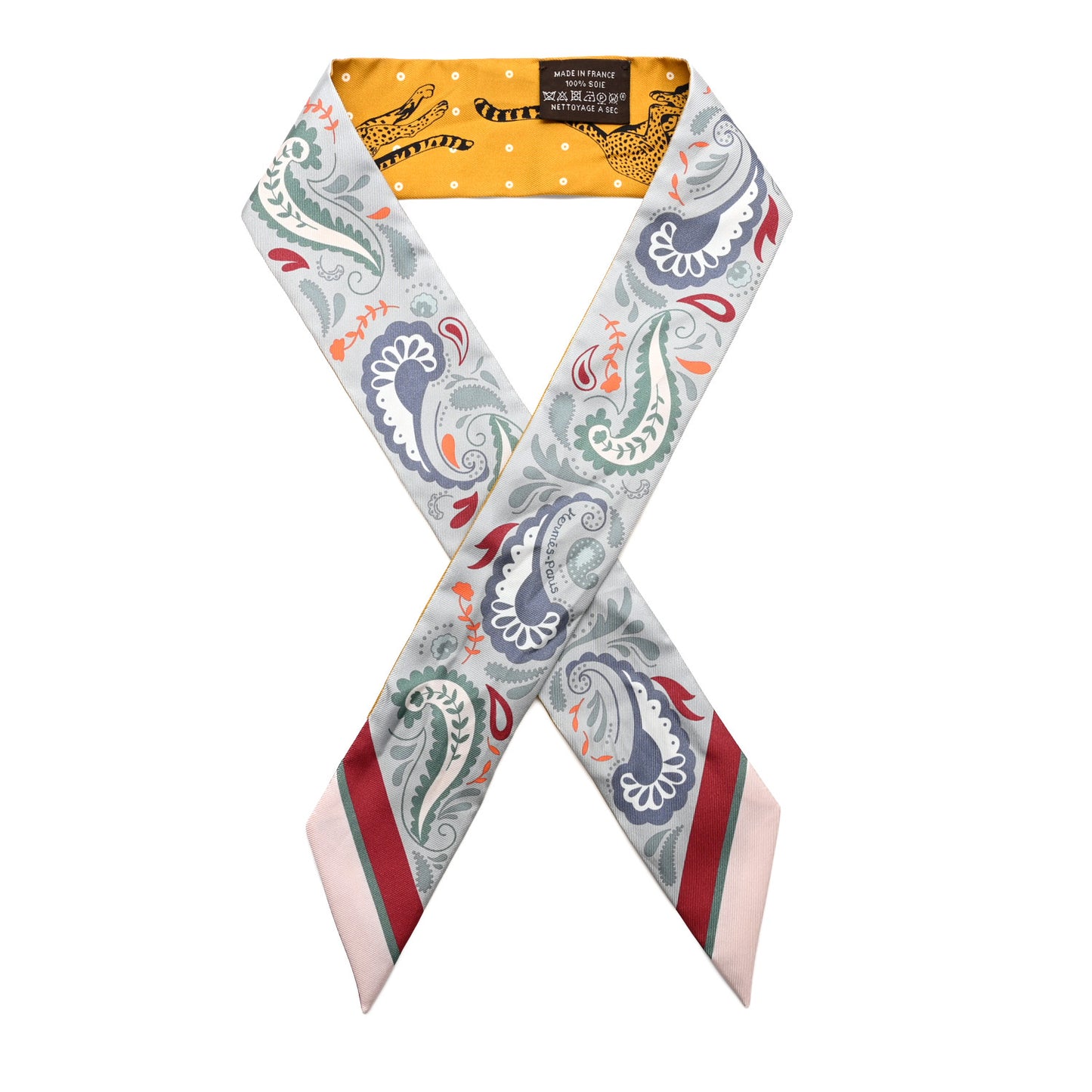Silk Guepards Bandana Twilly Gris Perle Rouge H