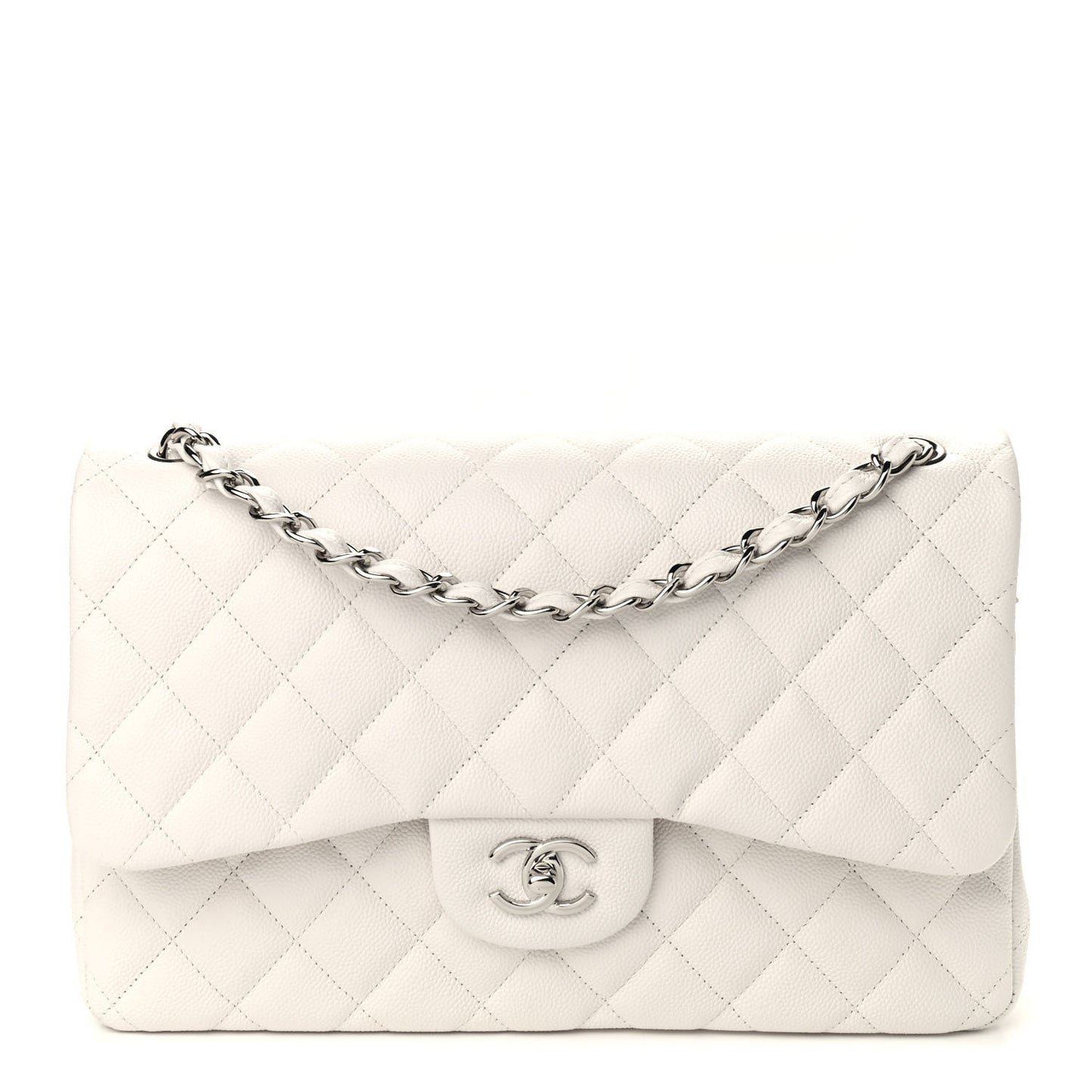 Caviar Quilted Jumbo Double Flap White