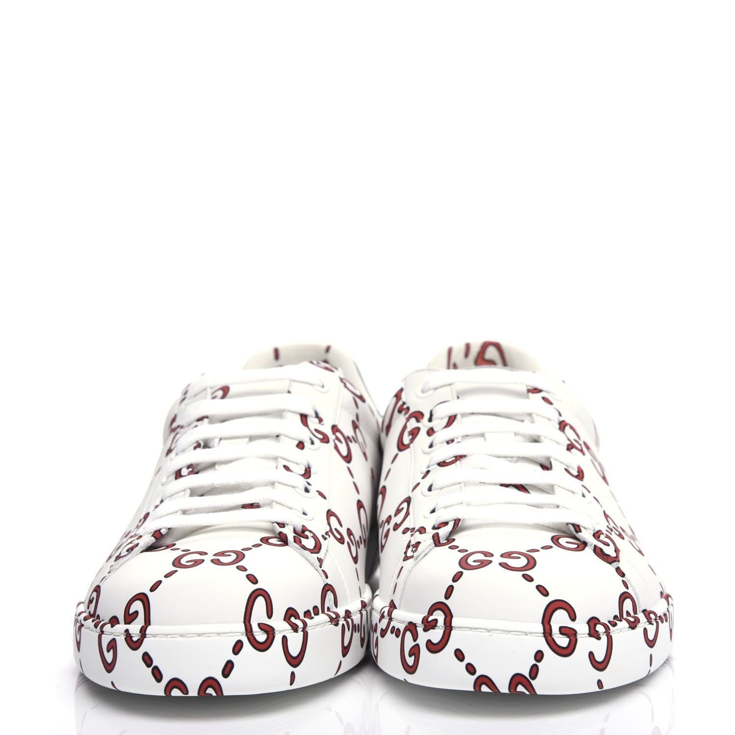 Gucci Calfskin GucciGhost Print Mens Ace Sneakers 10 White Hibiscus Red 2 of 10