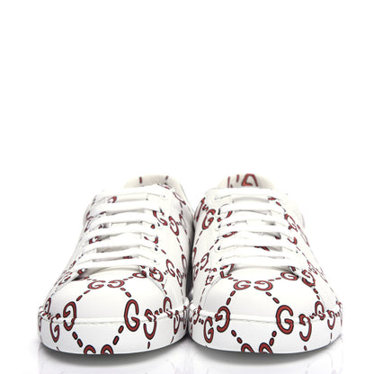 Gucci Calfskin GucciGhost Print Mens Ace Sneakers 10 White Hibiscus Red 2 of 10