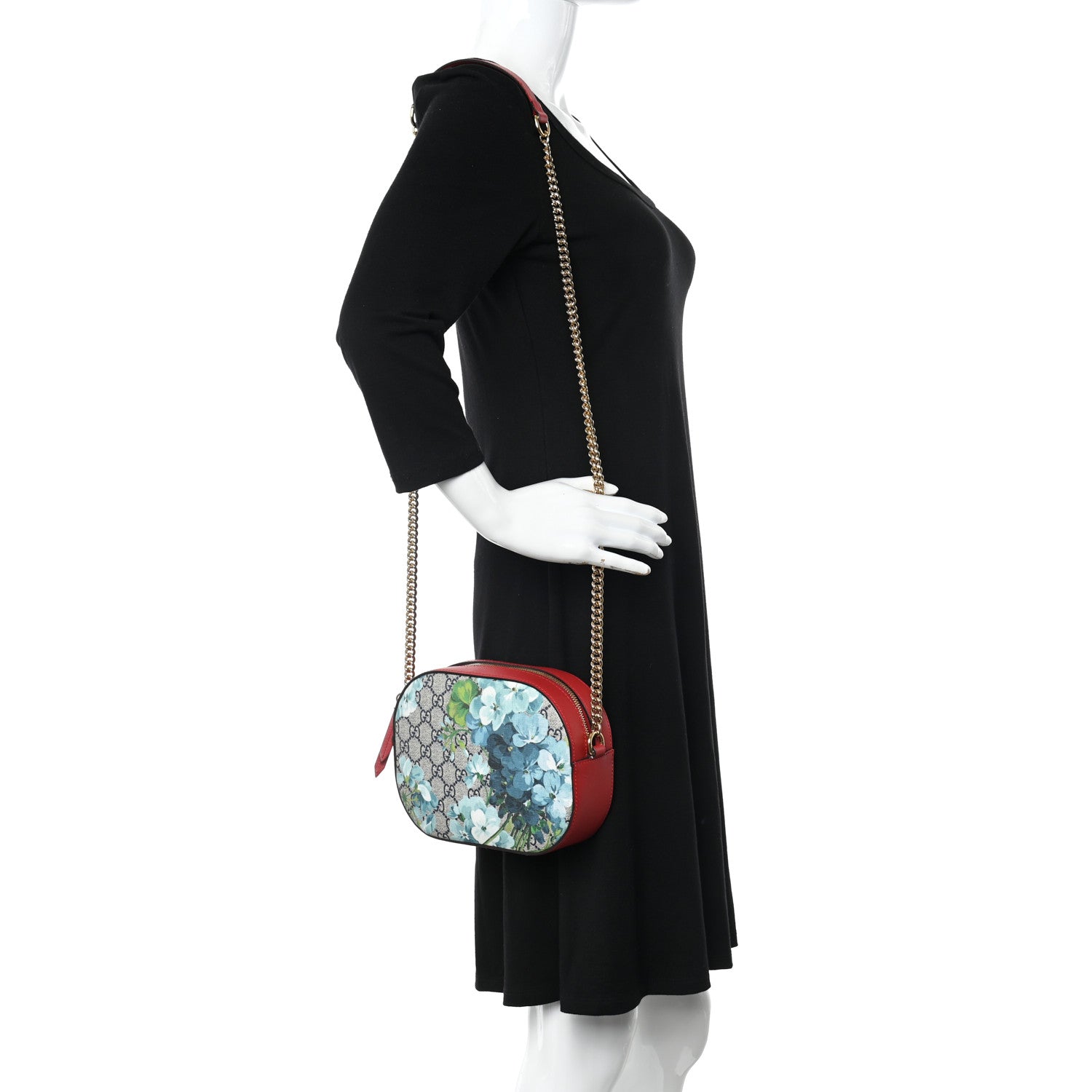 Gucci GG Supreme Monogram Blooms Mini Chain Shoulder Bag Beige Blue Navy Hibiscus Red 2 of 10
