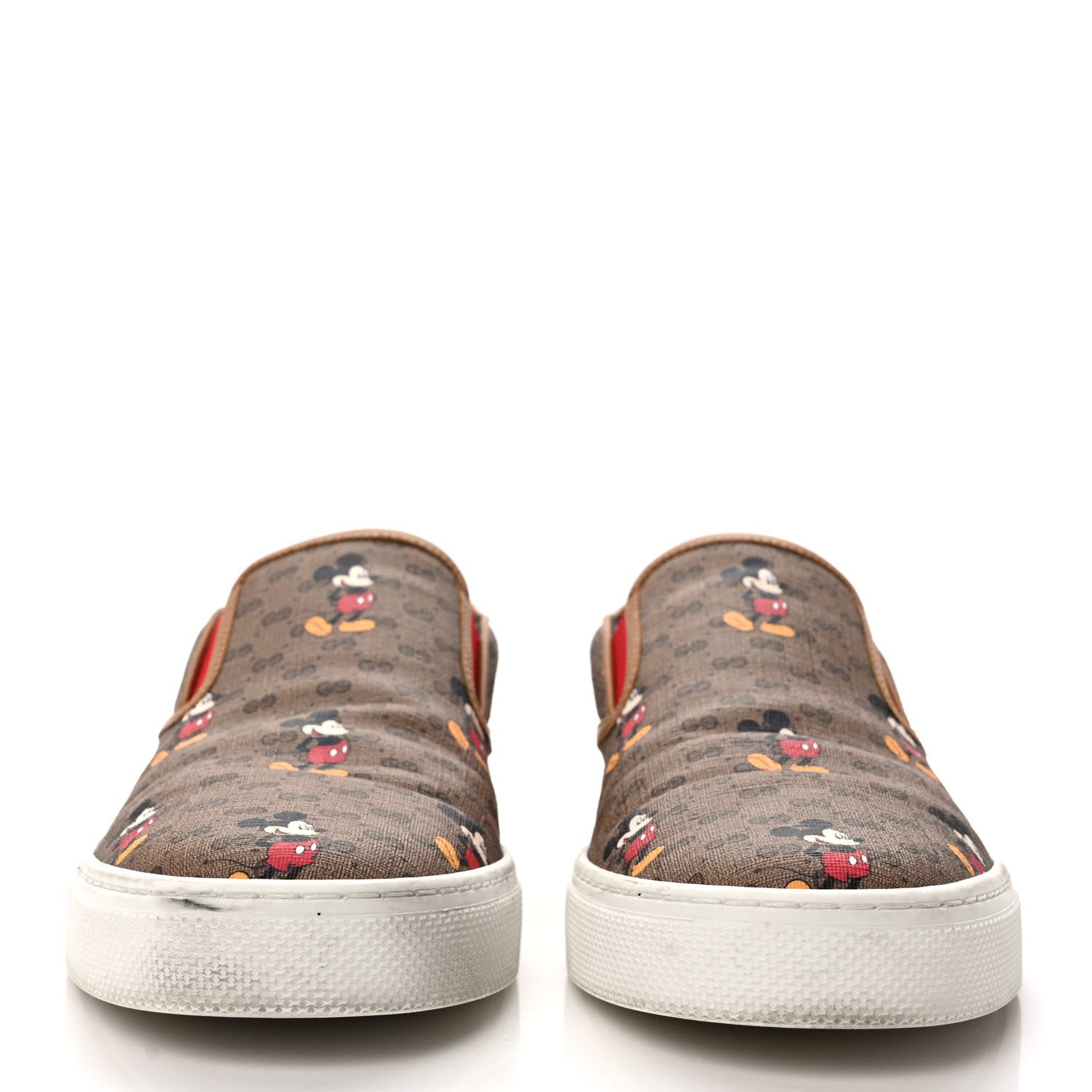 Gucci X DISNEY Mini Vintage GG Supreme Monogram Mickey Mouse Mens Slip-On Sneakers 9 Beige Vintage Sun Oil 2 of 10