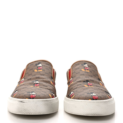 Gucci X DISNEY Mini Vintage GG Supreme Monogram Mickey Mouse Mens Slip-On Sneakers 9 Beige Vintage Sun Oil 2 of 10