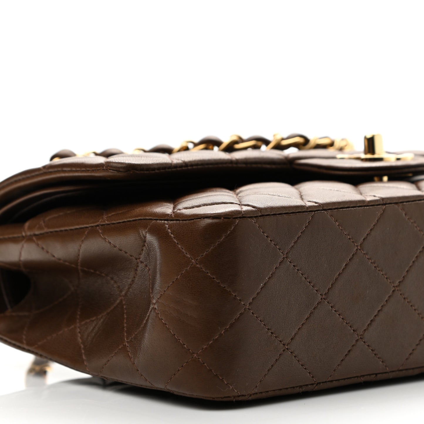 Lambskin Quilted Medium Double Flap Brown
