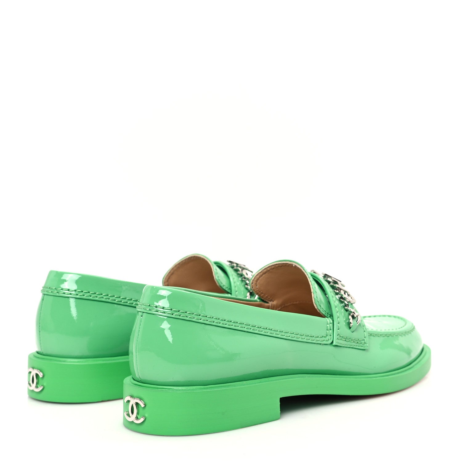 Chanel Patent Calfskin Logo Loafers 37 Green 5 of 10