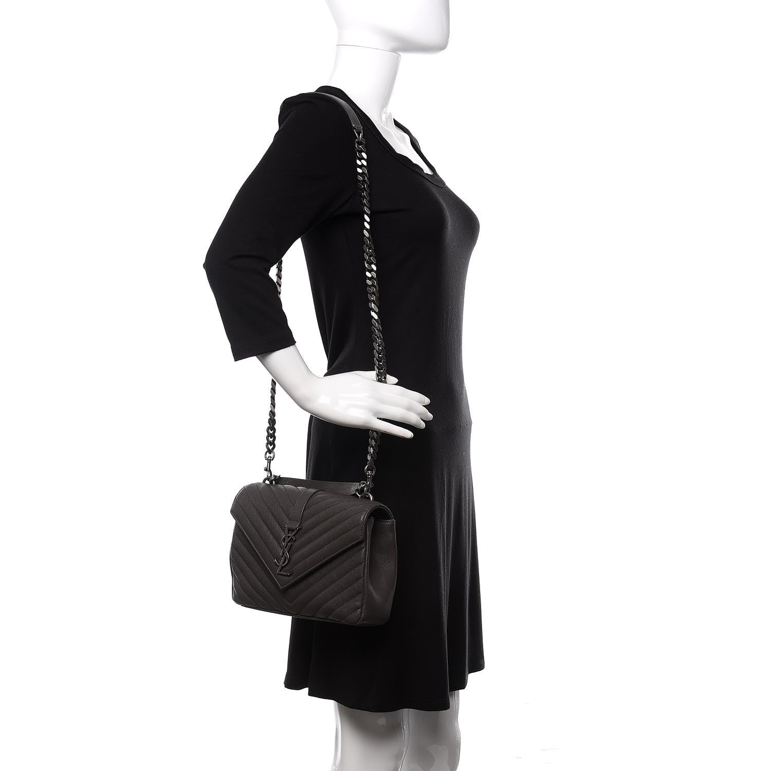 Saint Laurent Sheepskin Matelasse Chevron Monogram Medium College Bag Asphalt 3 of 15