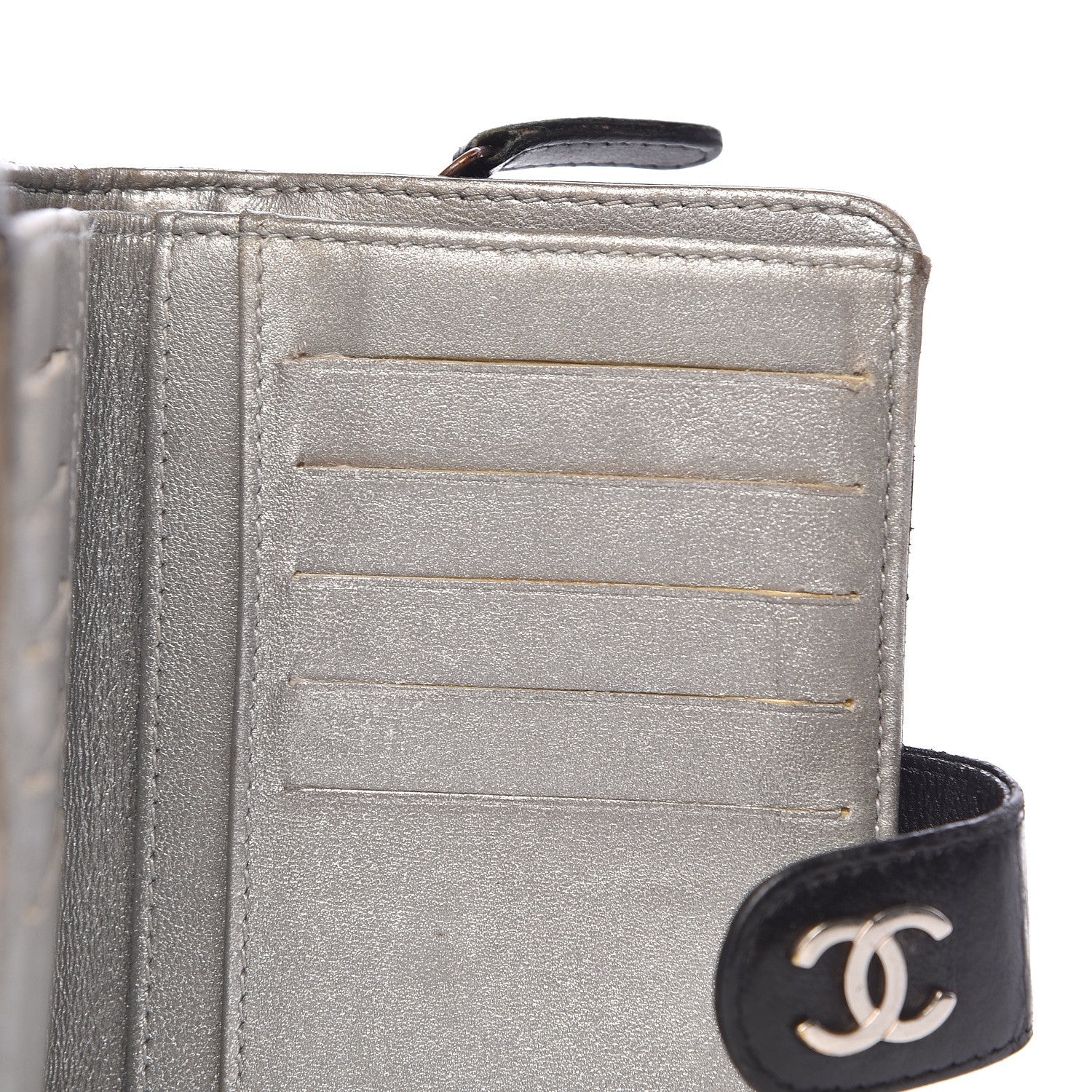 Chanel Lambskin Camellia Embossed Zipped Pocket Wallet Black 14 of 15