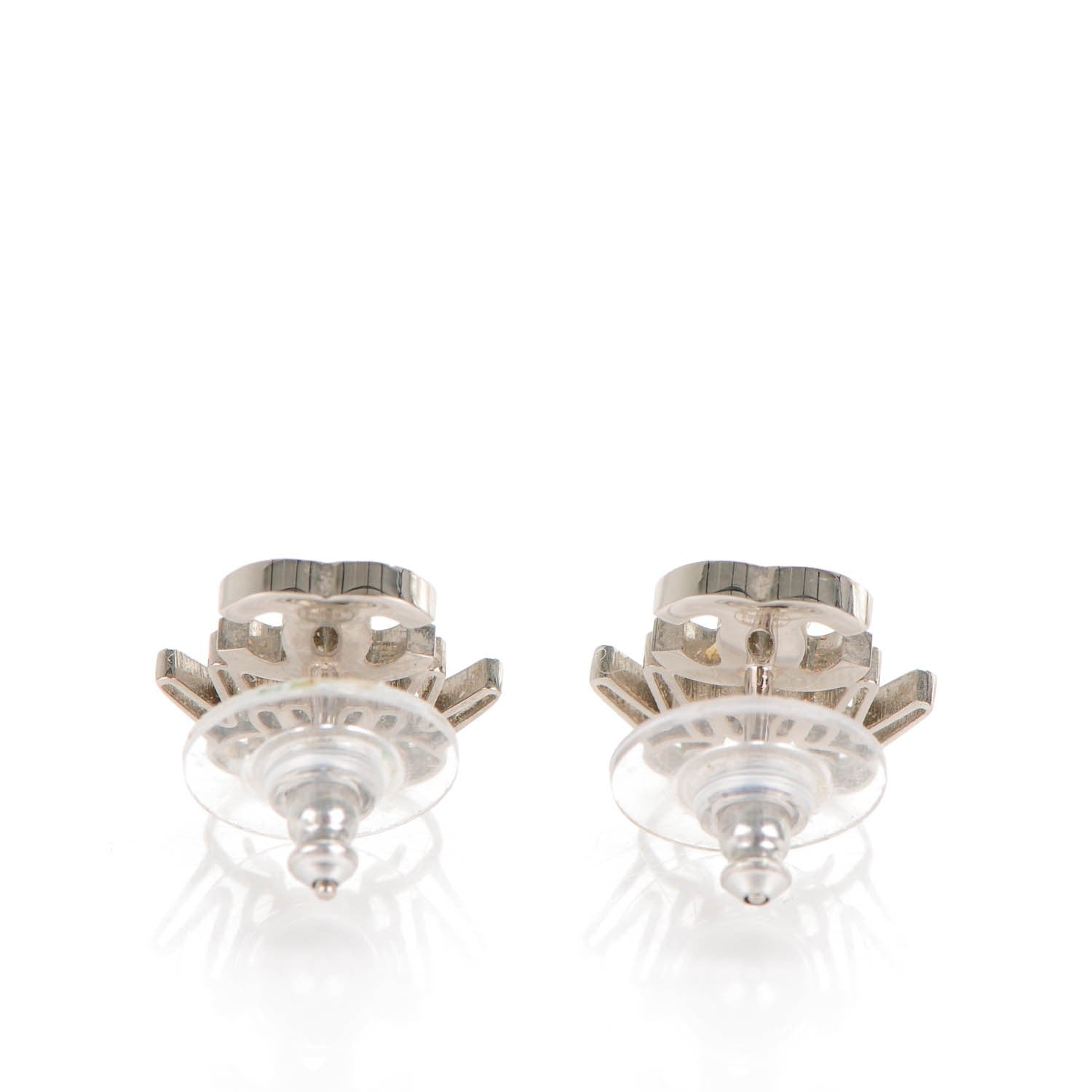 Chanel Crystal CC Peace Sign Emoji Earrings Silver 4 of 5