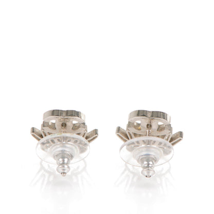 Chanel Crystal CC Peace Sign Emoji Earrings Silver 4 of 5