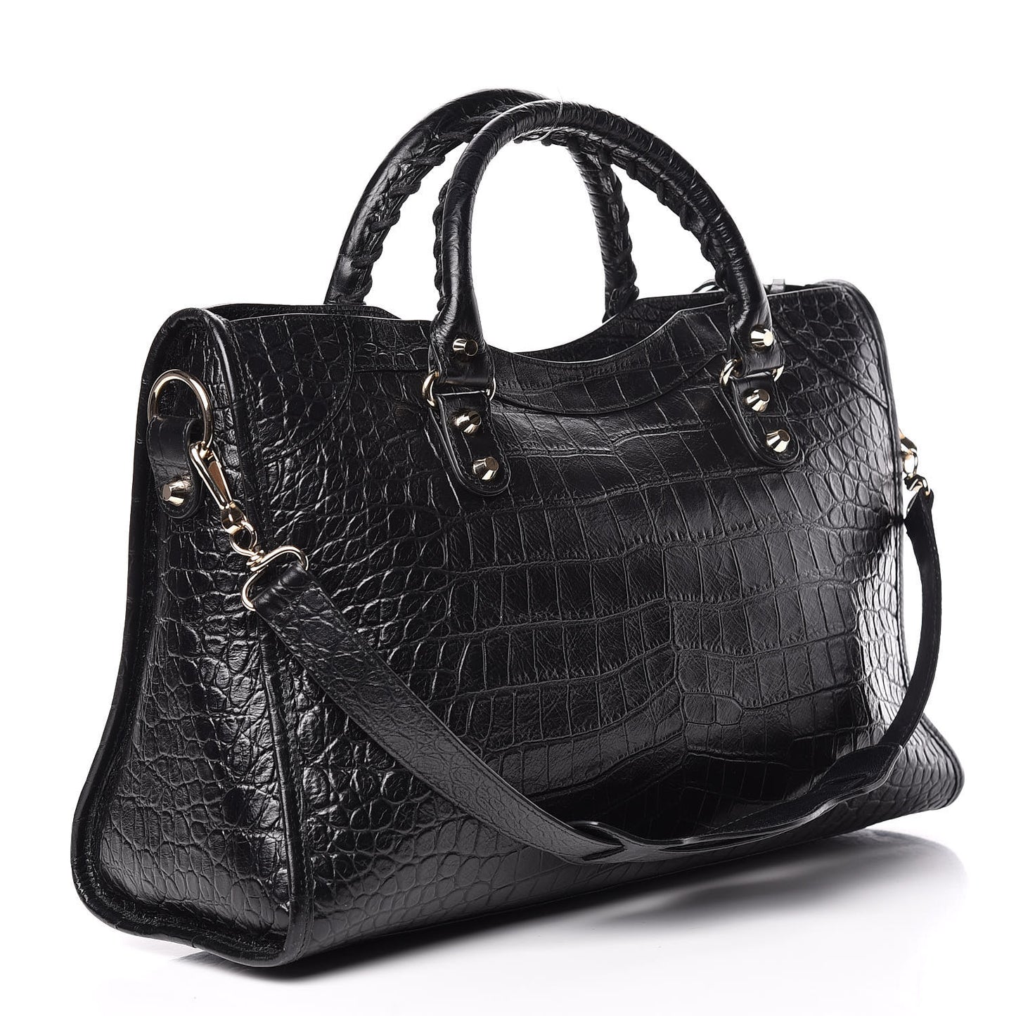 Calfskin Crocodile Embossed Classic Hardware City Black