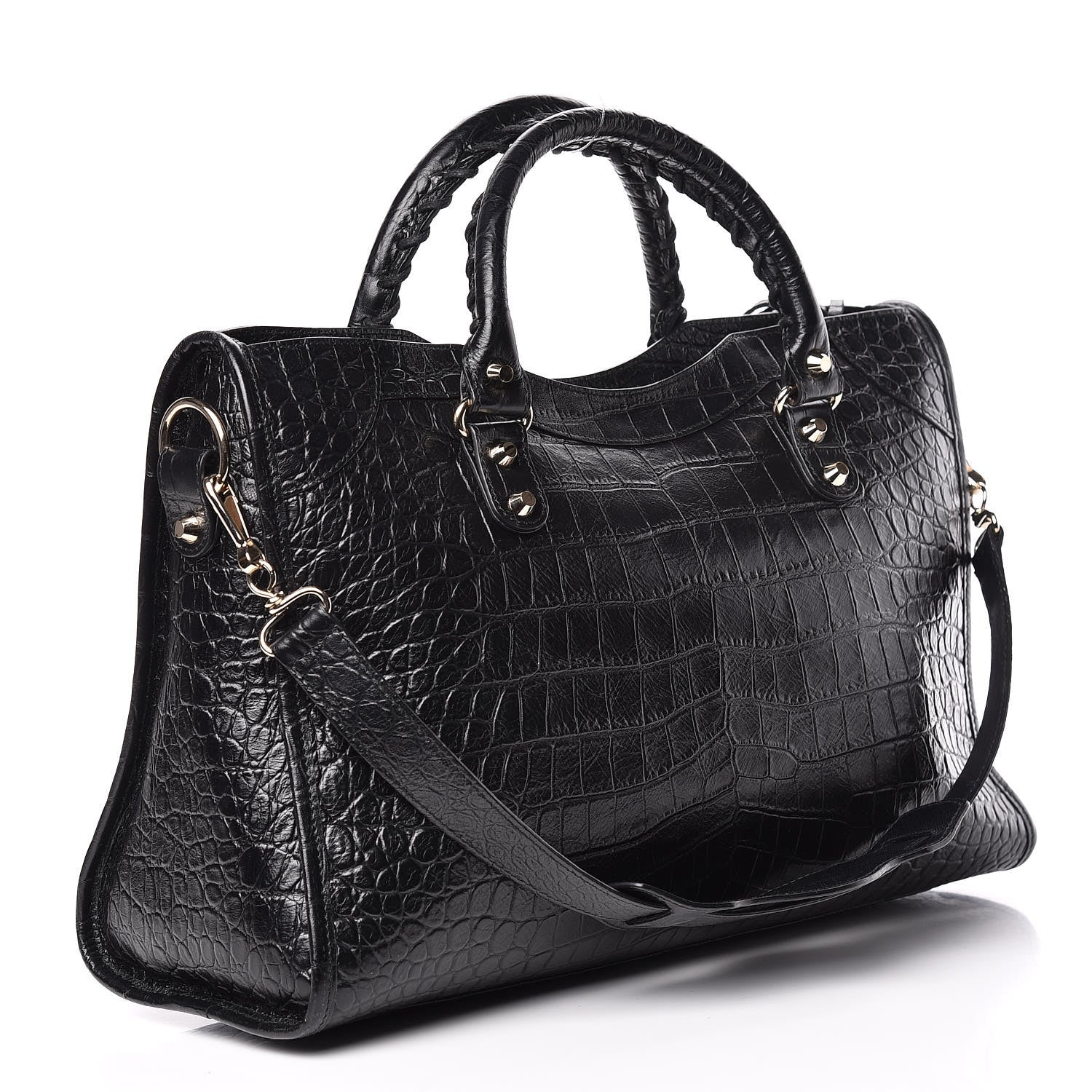 Balenciaga Calfskin Crocodile Embossed Classic Hardware City Black 3 of 10