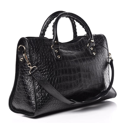 Balenciaga Calfskin Crocodile Embossed Classic Hardware City Black 3 of 10