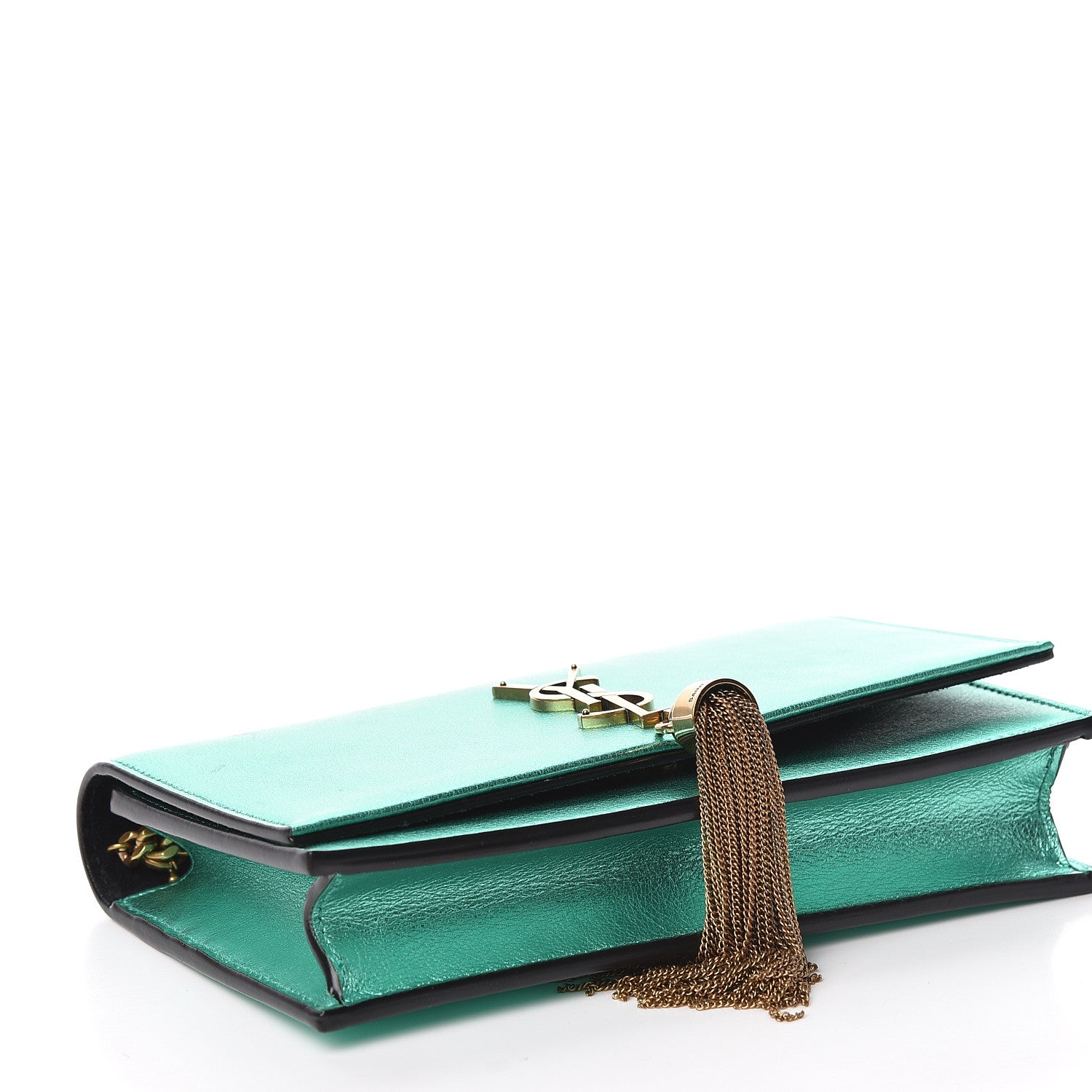 Saint Laurent Laminated Calfskin Classic Monogram Kate Tassel Chain Wallet Green 4 of 12