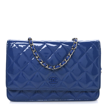Chanel Patent Calfskin Quilted Wallet On Chain WOC Dark Blue 1 of 11