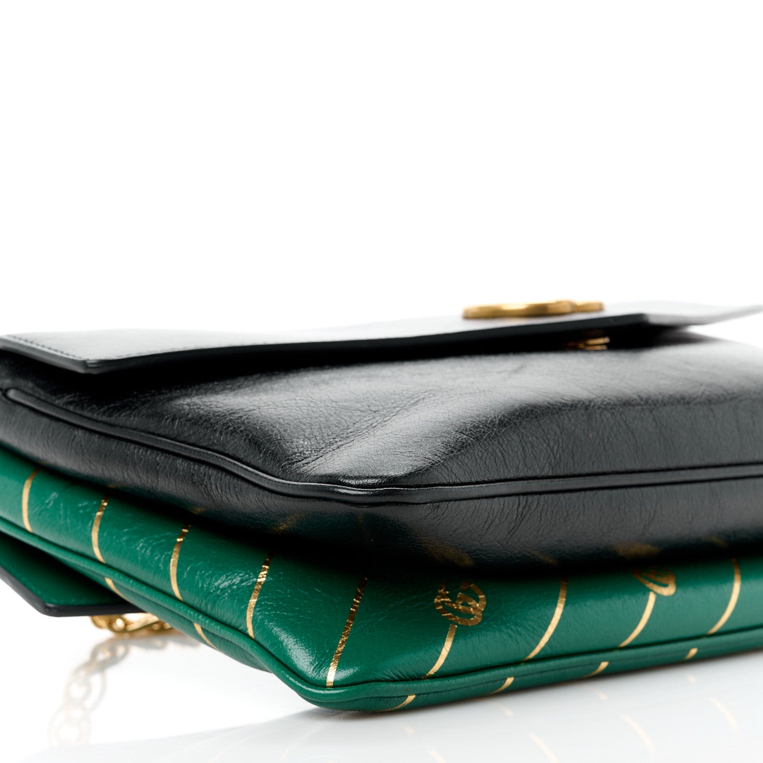 Gucci Calfskin Diagonal GG Medium Thiara Double Envelope Shoulder Bag Emerald Green Black 11 of 13