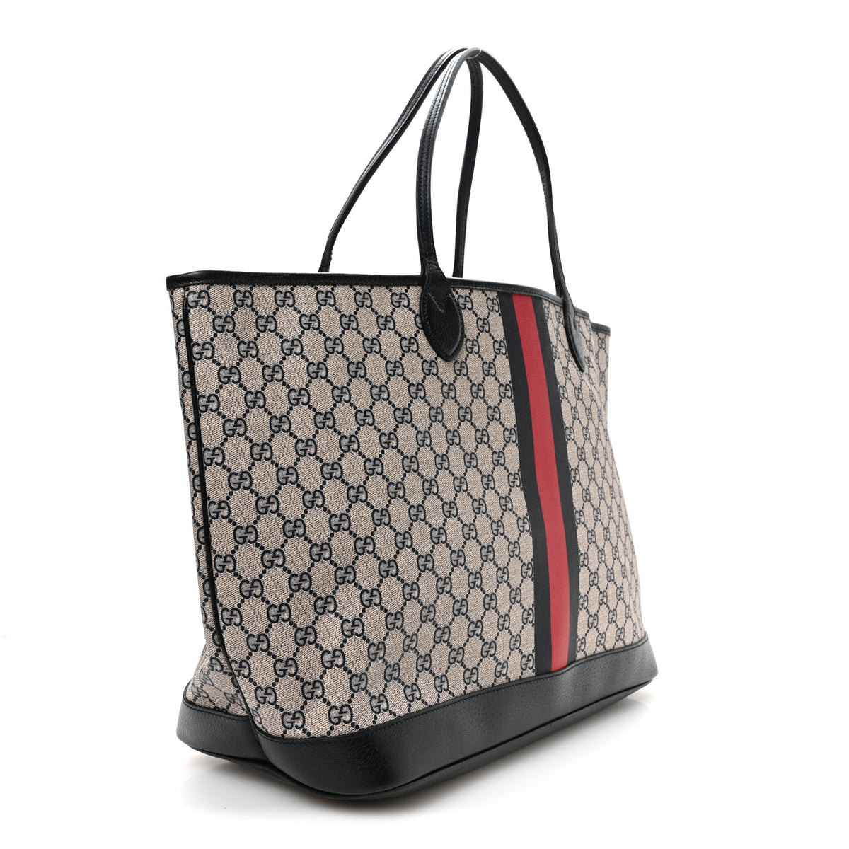 GG Supreme Monogram Textured Dollar Calfskin Web Large Ophidia Tote Beige Blue