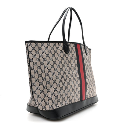 Gucci GG Supreme Monogram Textured Dollar Calfskin Web Large Ophidia Tote Beige Blue 4 of 11