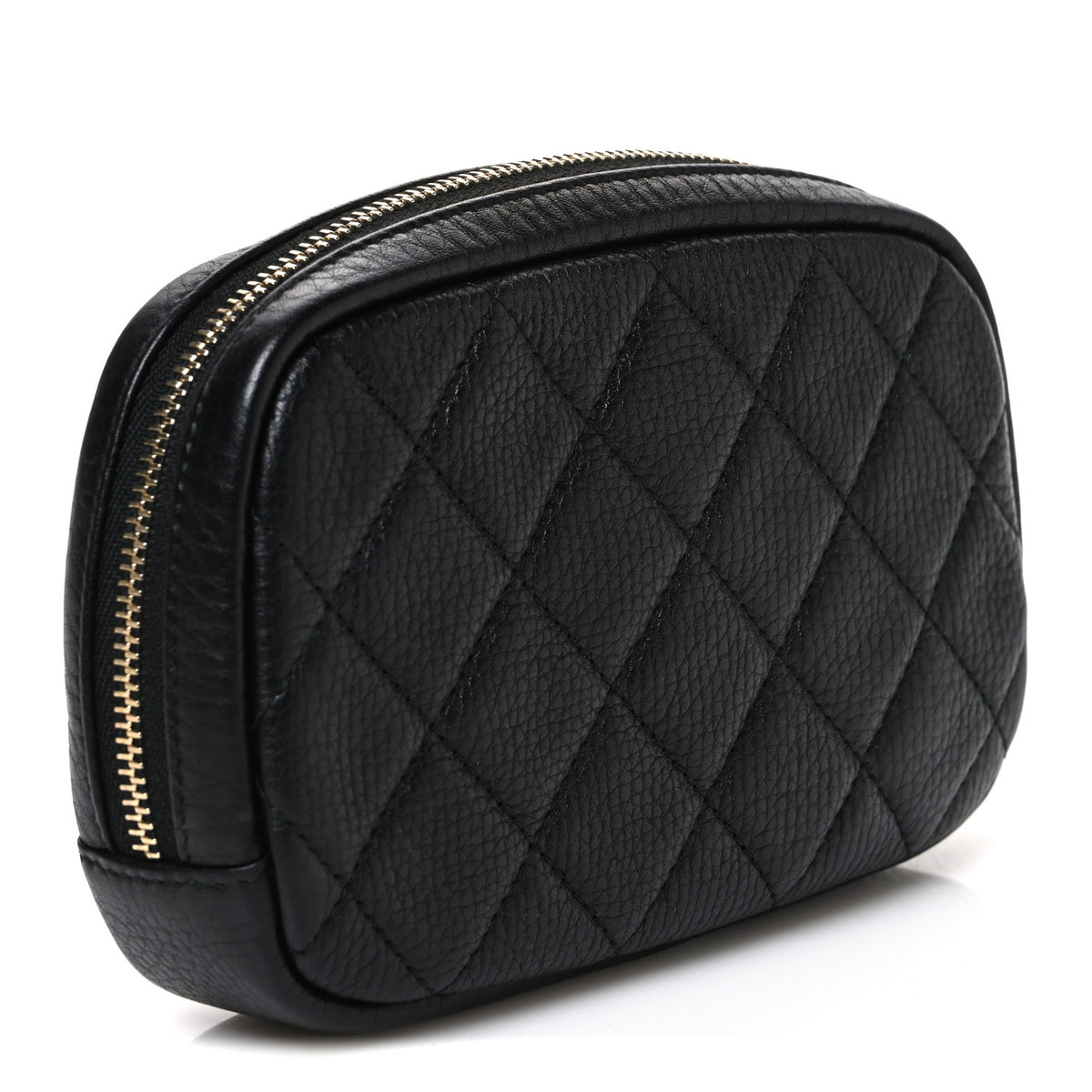 Caviar Quilted Small Curvy Pouch Cosmetic Case Black