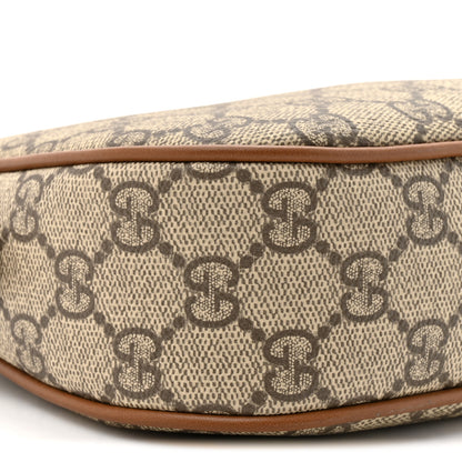 Gucci GG Supreme Monogram Textured Calfskin Small Emblem Shoulder Bag Beige Dark Brown 9 of 9