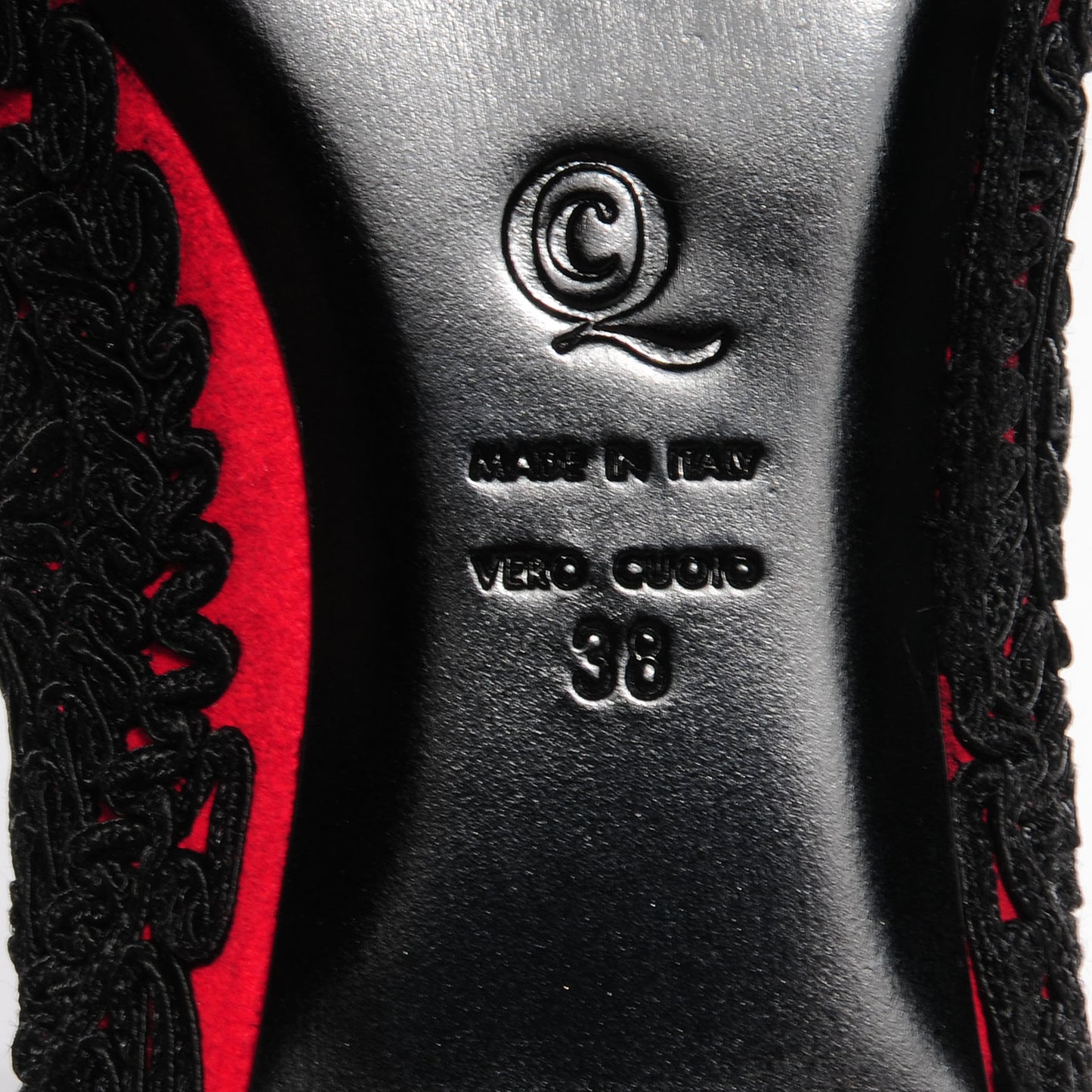 Suede Passementerie Smoking Slipper Black Red 38